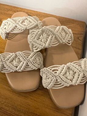 Women’s Cream Macramé Double-Strap Slide Sandals